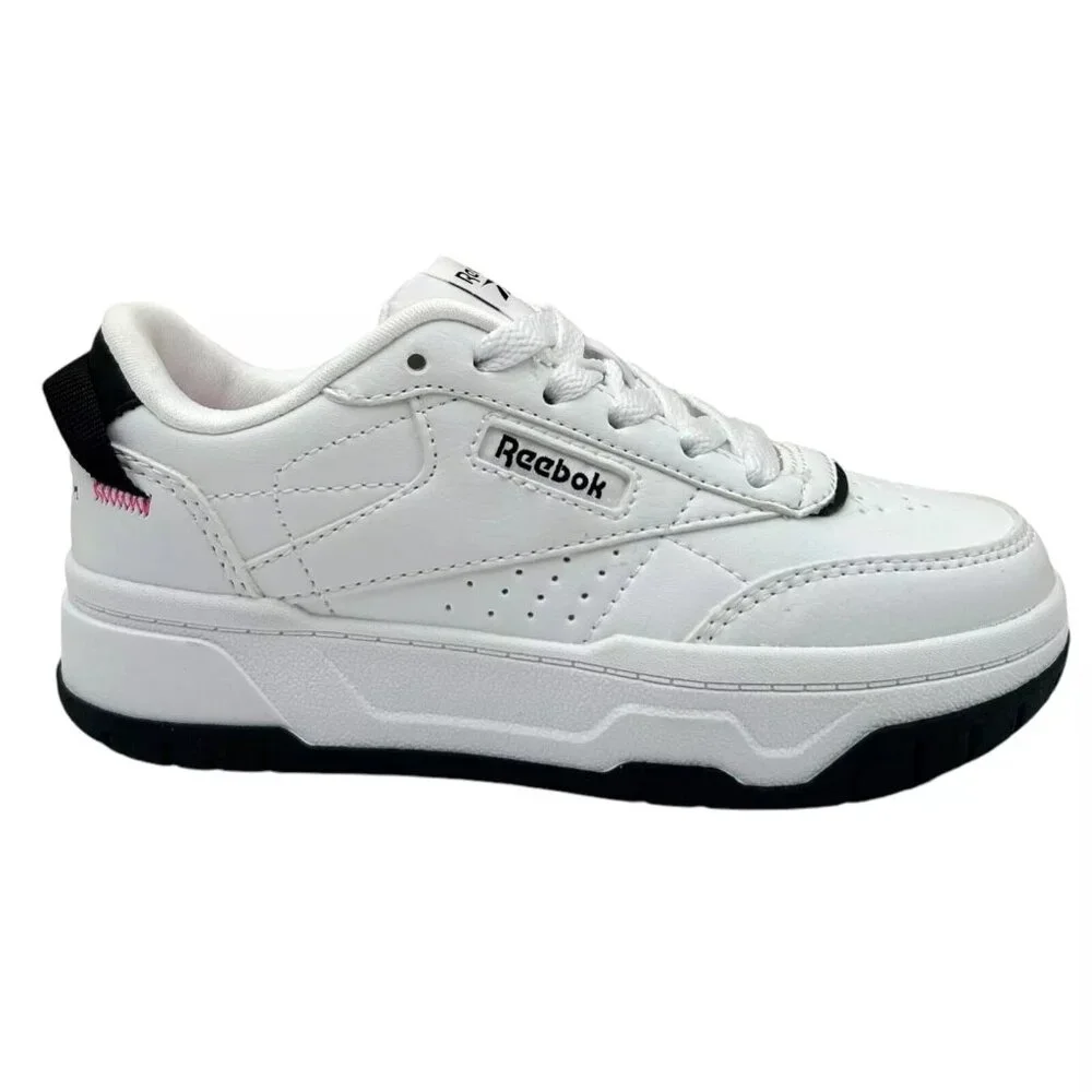 Reebok Tech Geo Little Girls Athletic Sneakers Size 12 White/Black Lace up Shoes